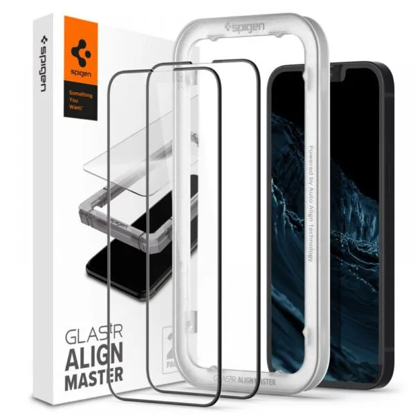 Τζάμι Προστασίας iPhone 13 / 13 Pro / 14 / 16e / 17e Spigen AlignMaster Glass FC 2-Pack Black (AGL03387) - Image 11
