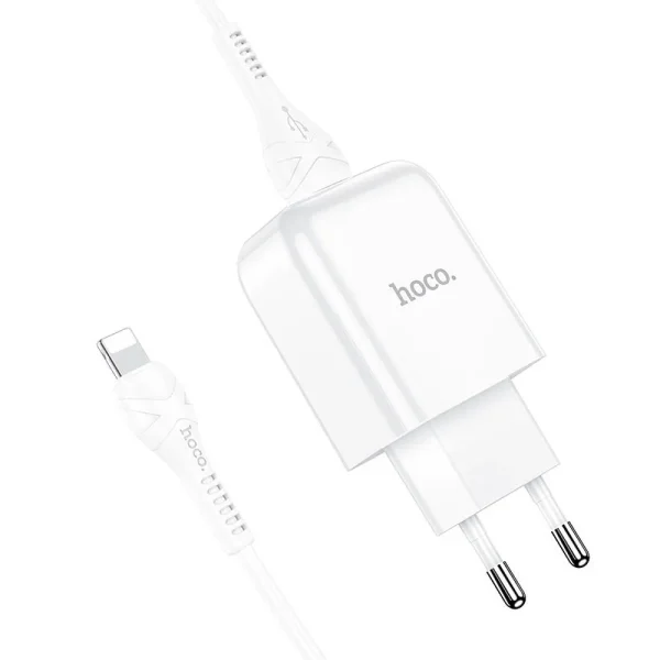 Hoco N2 Vigour Φορτιστής Τοίχου USB 2A Λευκό+Καλώδιο (USB-A/Lightning)