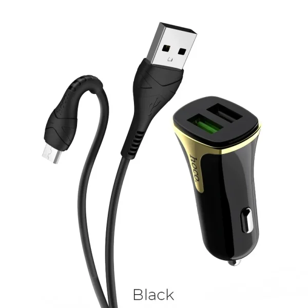 Hoco Z31 Car Charger Double Port QC3.0 with Micro USB Cable Black