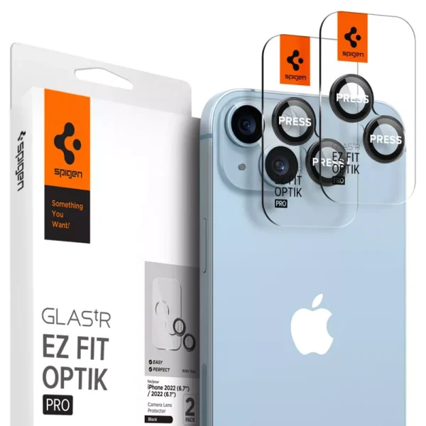 Spigen Camera Lens Protector EZ Fit GLAS.tR Optik Pro 2PCS Black-Apple iPhone 14/14 Plus (AGL05213)