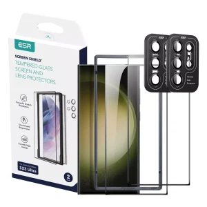 ESR Tempered Glass Screen and Camera Lens Protectors 2 Pack-Samsung Galaxy S23 Ultra