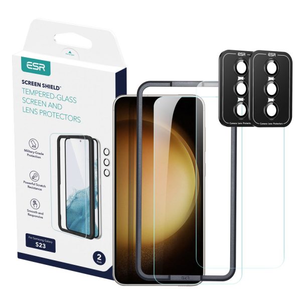 ESR Tempered Glass Screen and Camera Lens Protectors 2 Pack-Samsung Galaxy S23