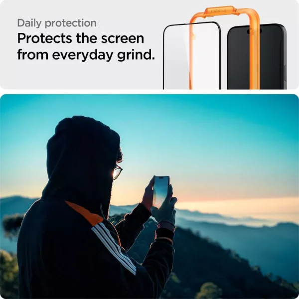 Spigen Screen Protector AlignMaster GLAS.tR Full Cover 2PCS Black-Apple iPhone 15 Pro (AGL06895) - Image 9