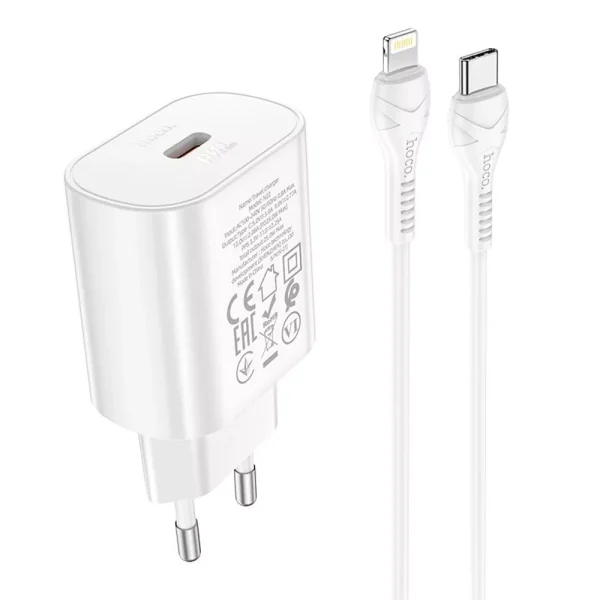 Hoco N22 Jetta Wall Charger PD25W Set with Type-C to Lightning Cable White
