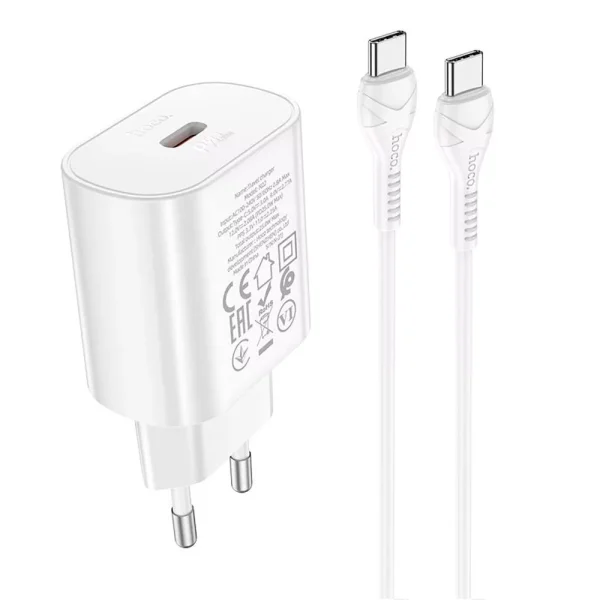 Hoco N22 Jetta Wall Charger PD25W Set with Type-C to Type-C Cable White