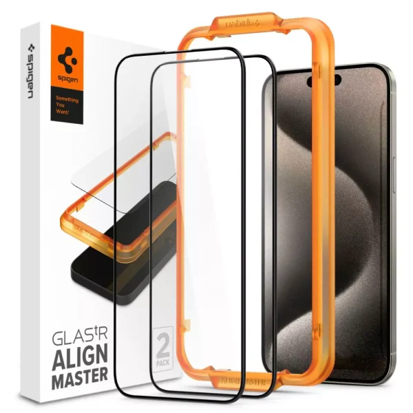 Spigen Glas.tR Align Master Full Cover Black 2 Pack-Apple iPhone 15 Pro Max (AGL06875)