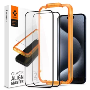 Spigen Screen Protector AlignMaster GLAS.tR Full Cover 2PCS Black-Apple iPhone 15 Pro (AGL06895)