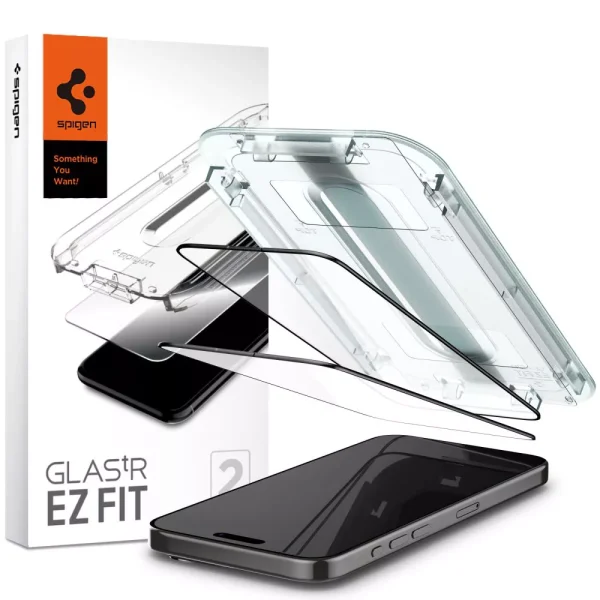 Spigen Screen Protector EZ Fit GLAS.tR Full Cover 2PCS Black-Apple iPhone 15 Pro (AGL06893)