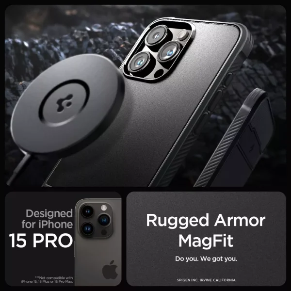 Θήκη Spigen Rugged Armor (MagFit) Black-Apple iPhone 15 Pro (ACS06703) - Image 11