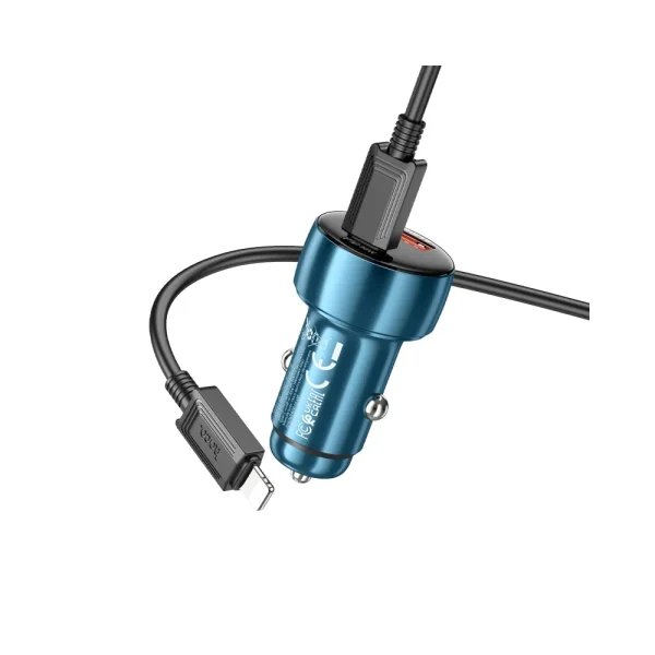 Hoco Z50 Car Charger USB QC 3.0+Type C PD 48W Sapphire Blue (Cable Type-C to Type-C) - Image 3