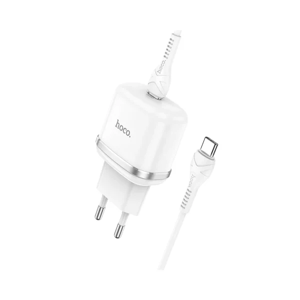 Hoco N24 Victorious Wall Charger PD20W Set with Type-C to Type-C Cable White