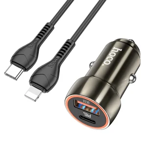 Hoco Z46A Car Charger PD20W+QC3.0 Metal Grey (Cable Type-C to Lightning)