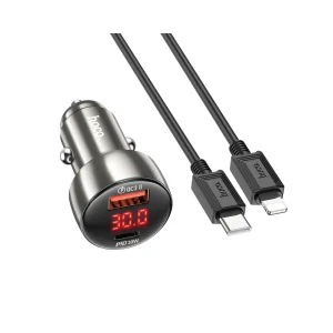 HOCO Z50 Car Charger USB QC 3.0+Type C PD 48W Metal Grey (Cable Type-C to Type-C)