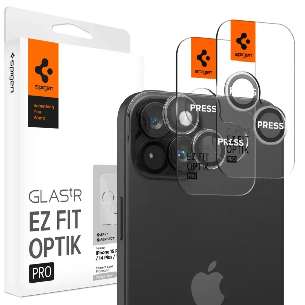 Spigen Camera Lens Protector EZ Fit GLAS.tR Optik Pro 2PCS Clear-Apple iPhone 15/15 Plus/14/14 Plus (AGL06918)