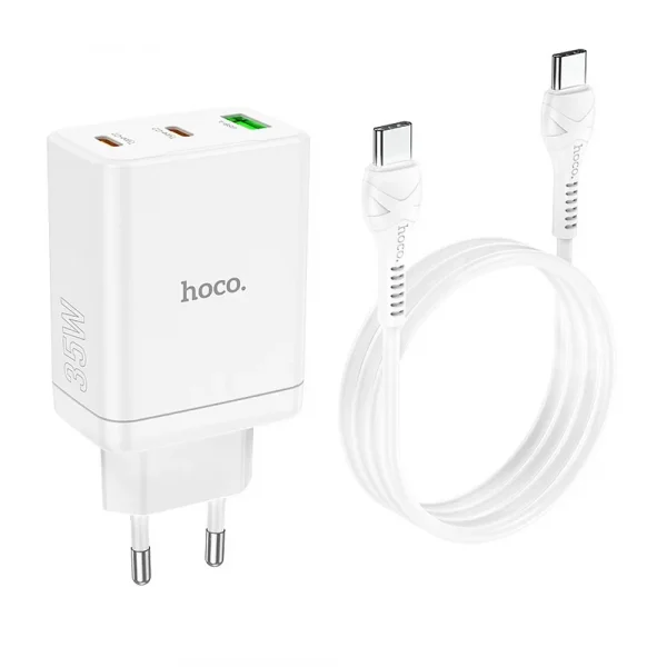 Hoco N33 Charger PD35W/QC3.0+Cable Type-C to Type-C White (2xType-C+USB A)