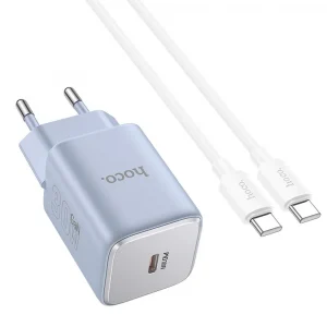 Hoco N43 Charger Type-C PD QC 30W GaN Ice Blue + Cable Set Type-C to Type-C