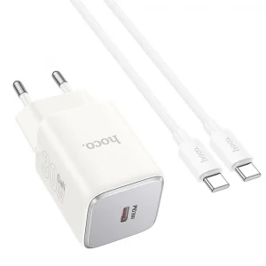 Hoco N43 Charger Type-C PD QC 30W GaN Moonlight White + Cable Set Type-C to Type-C