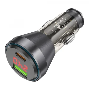 Hoco NZ12B Car Charger 48W Transparent Black (USB-A+Type-C with LED Digital Display)