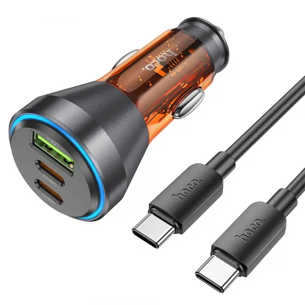 Hoco NZ12D Car Charger 60W Transparent Orange + Cable Set Type-C to Type-C