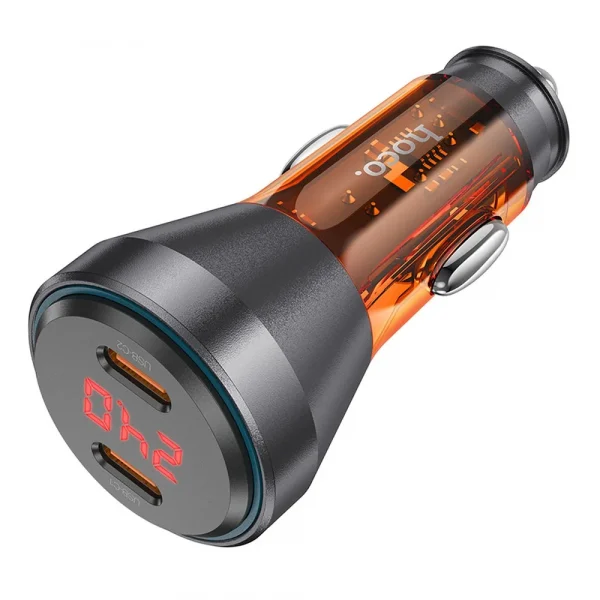 Hoco NZ12Z Car Charger 60W Transparent Orange (2 X Type-C with LED Digital Display)