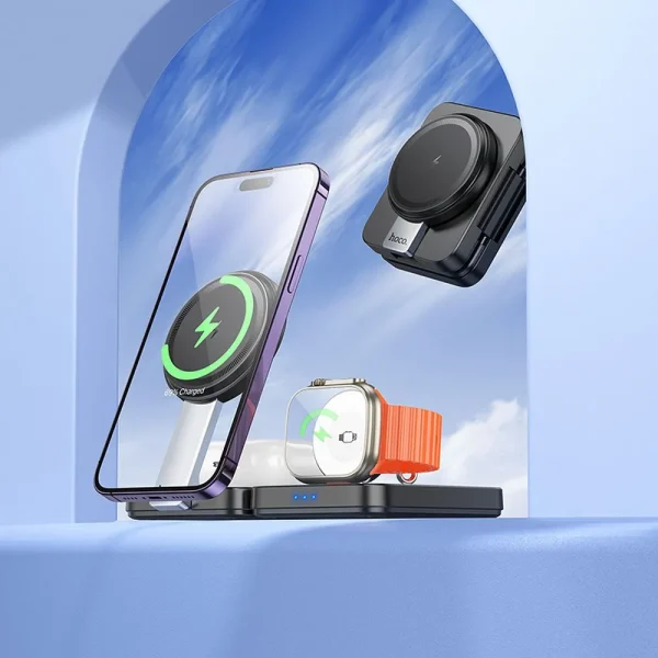 Hoco CQ11 3-in-1 Folding Magnetic Wireless Fast Charger 15W Black - Image 2