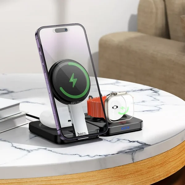 Hoco CQ11 3-in-1 Folding Magnetic Wireless Fast Charger 15W Black - Image 3