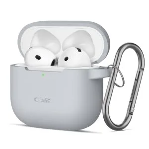 Θήκη AirPods 4 Tech-Protect Silicone Hook γκρι με καραμπίνερ