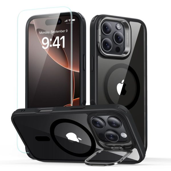 ESR Classic Hybrid KickStand Halolock MaSafe & Tempered Glass Clear/Black-Apple iPhone 16 Pro Max