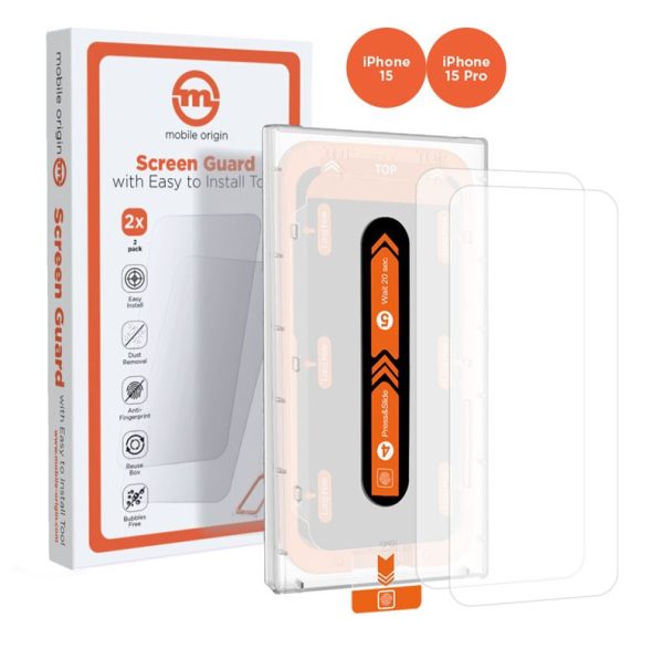 Mobile Origin Orange Screen Guard iPhone 15 Pro/15 with easy applicator