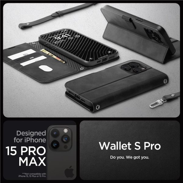 Spigen Wallet S Pro Black-Apple iPhone 15 Pro Max (ACS06605) - Image 3