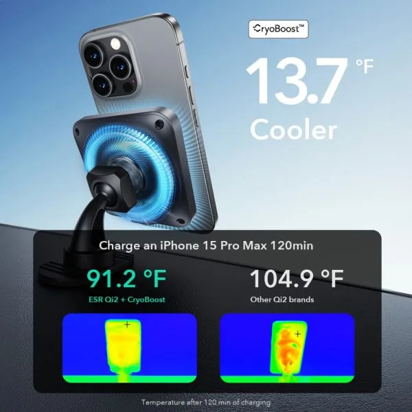 Βάση Φορτιστής Αυτοκινήτου ESR HaloLock CryoBoost Qi2 MagSafe 15W Frosted Onyx - Image 4