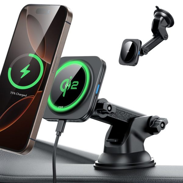 ESR HALOLOCK MAGNETIC MAGSAFE DASHBOARD CAR MOUNT WIRELESS CHARGER QI2 15W BLACK - Image 2