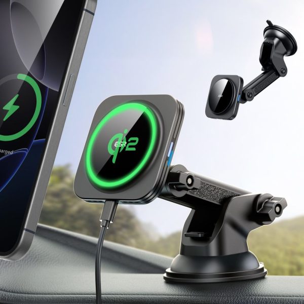 ESR HALOLOCK MAGNETIC MAGSAFE DASHBOARD CAR MOUNT WIRELESS CHARGER QI2 15W BLACK - Image 4