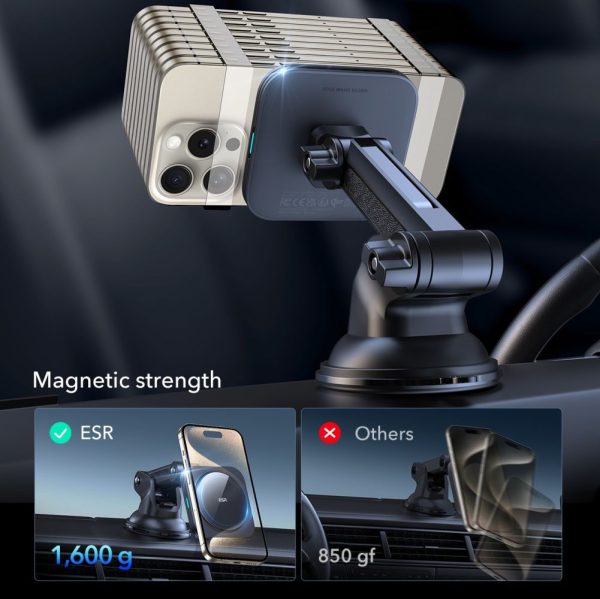 ESR HALOLOCK MAGNETIC MAGSAFE DASHBOARD CAR MOUNT WIRELESS CHARGER QI2 15W BLACK - Image 6