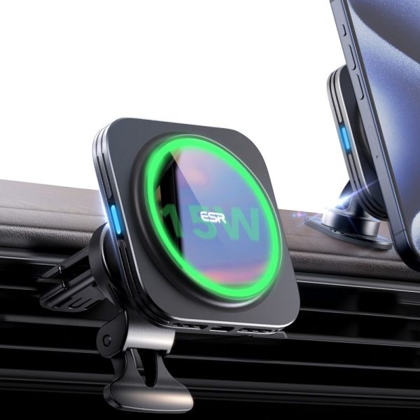 ESR HALOLOCK MAGNETIC MAGSAFE VENT CAR MOUNT WIRELESS CHARGER QI2 15W BLACK - Image 2