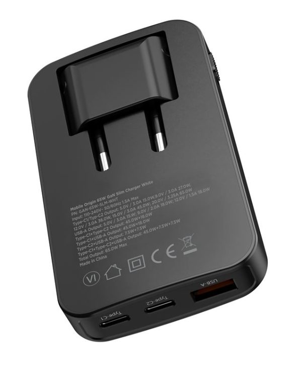 Mobile Origin 65W GaN III Slim Charger dual USB-C Single USB-A Black (GAN-65W-SLM-BLK) - Image 4