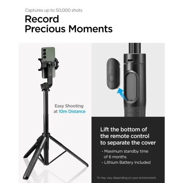 SPIGEN S560W BLUETOOTH SELFIE STICK LONG TRIPOD BLACK (AMP05813) - Image 13