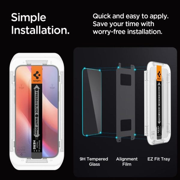 Verre Trempé Spigen Glas.tR EZ Fit Pro Pour IPhone 17/16 Pro Max - 2 Pièces, 9H, Installation Facile