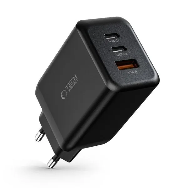 Φορτιστής Τοίχου Tech-Protect C65W 3 Θυρών USB-C / USB-A PD 65W QC3.0 Μαύρος - Image 4