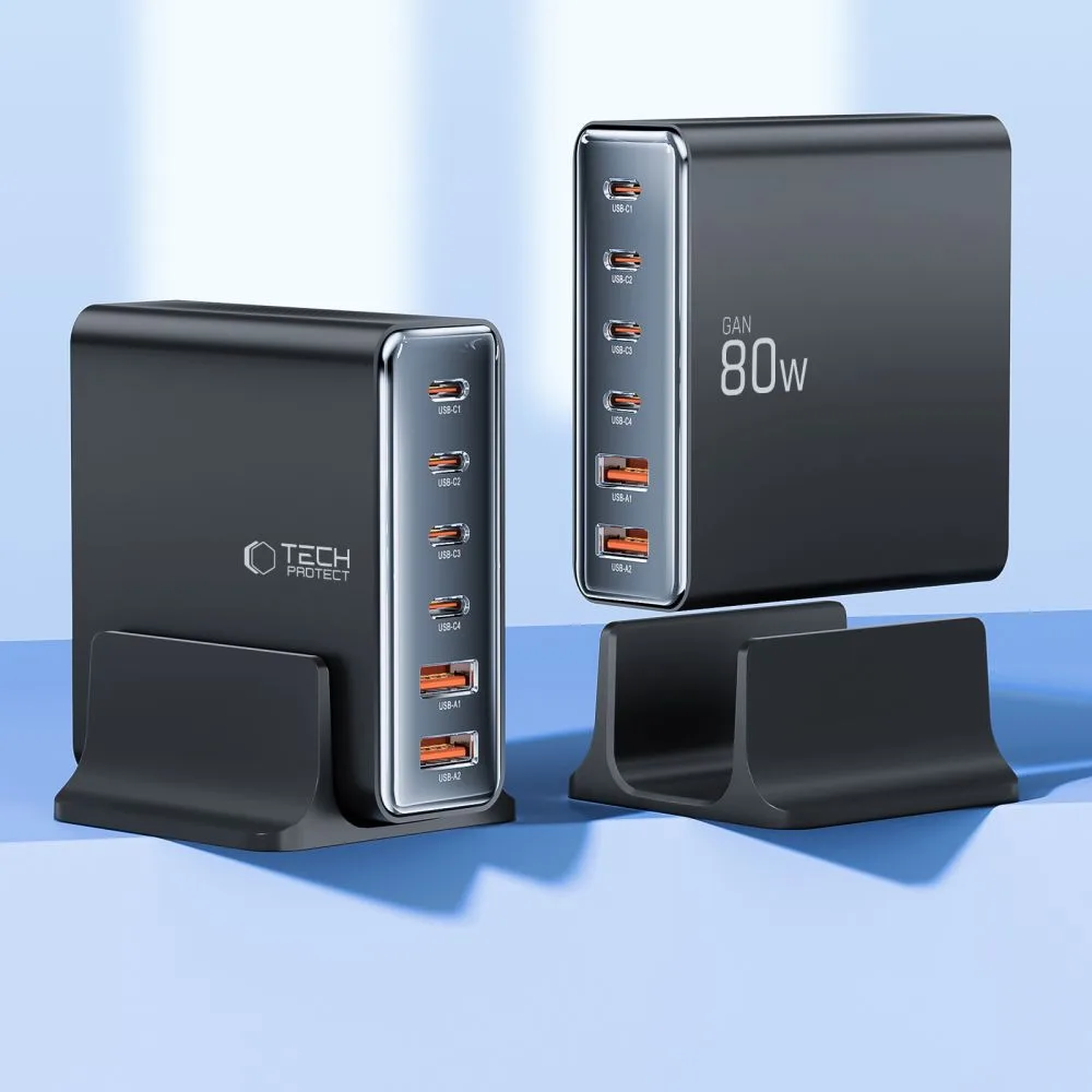 TECH-PROTECT DC80W-GAN 6-PORT DESKTOP CHARGER PD80W/QC3.0 BLACK - Image 3