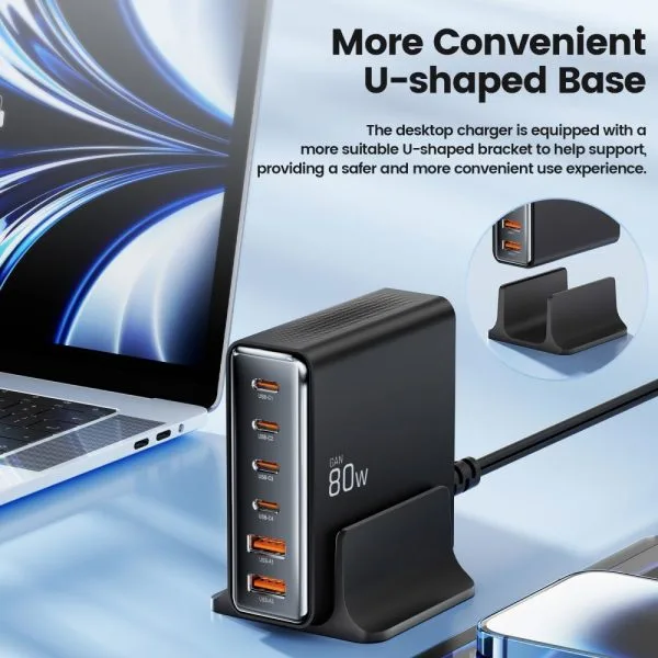 TECH-PROTECT DC80W-GAN 6-PORT DESKTOP CHARGER PD80W/QC3.0 BLACK - Image 4