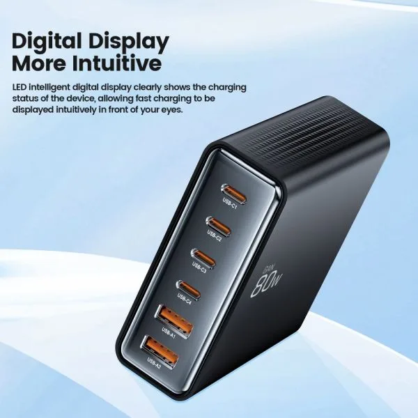 TECH-PROTECT DC80W-GAN 6-PORT DESKTOP CHARGER PD80W/QC3.0 BLACK - Image 5
