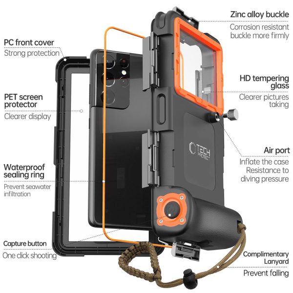 TECH-PROTECT IPX8 UNIVERSAL DIVING WATERPROOF CASE BLACK/ORANGE - Image 4