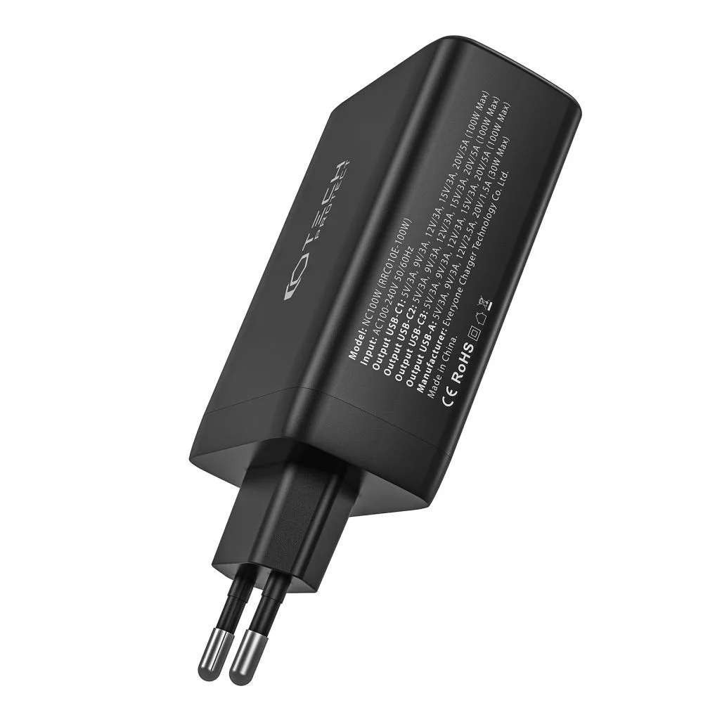 Φορτιστής Τοίχου Tech-Protect NC100W-GAN PD 100W 4 Θυρών USB-C / USB-A Μαύρος - Image 3