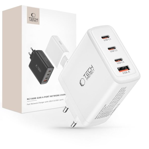 TECH-PROTECT NC100W-GAN 4-PORT NETWORK CHARGER PD100W/QC3.0 WHITE