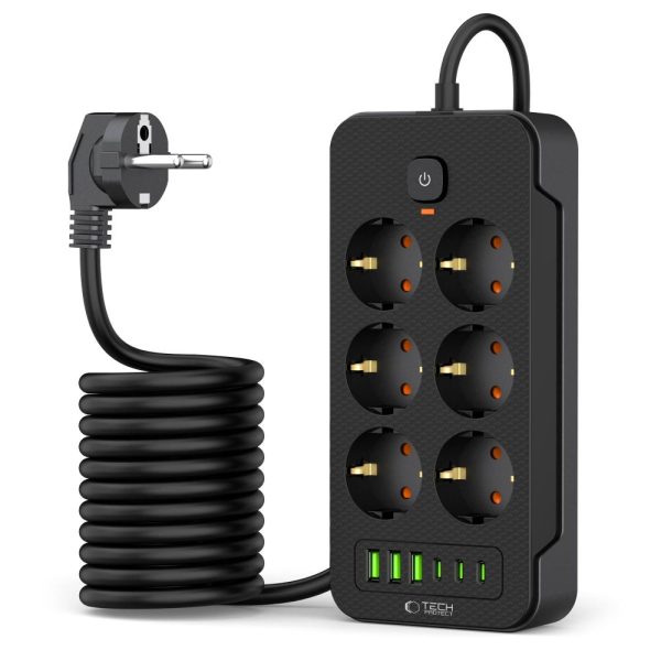 TECH-PROTECT PC6X6 POWER STRIP 3 USB & 3 TYPE-C & 6 SOCKET 200CM BLACK - Image 2