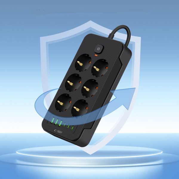 TECH-PROTECT PC6X6 POWER STRIP 3 USB & 3 TYPE-C & 6 SOCKET 200CM BLACK - Image 4