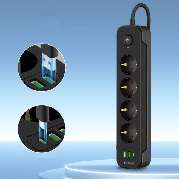 TECH-PROTECT PCL4X3 POWER SOCKET LONG 2 USB & 1 TYPE-C & 4 SOCKET 200CM BLACK - Image 3