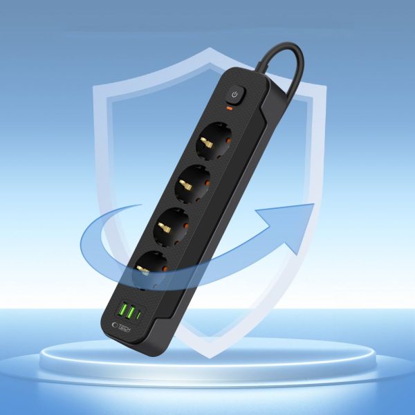 TECH-PROTECT PCL4X3 POWER SOCKET LONG 2 USB & 1 TYPE-C & 4 SOCKET 200CM BLACK - Image 4