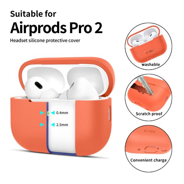 TECH-PROTECT SILICONE APPLE AIRPODS PRO 1 / 2 NEON ORANGE - Image 2